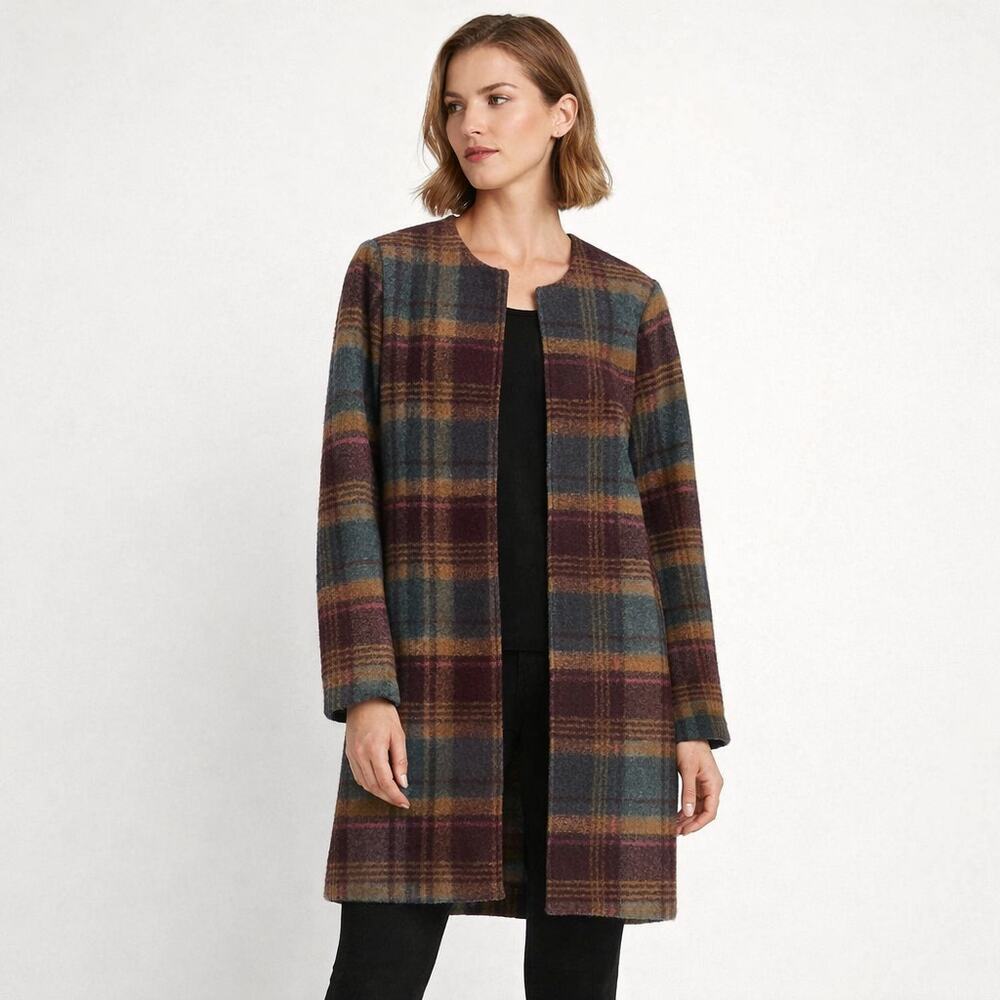 Rachel Zoe Wool Blend Coat Size Large Plaid, lightweight, pockets